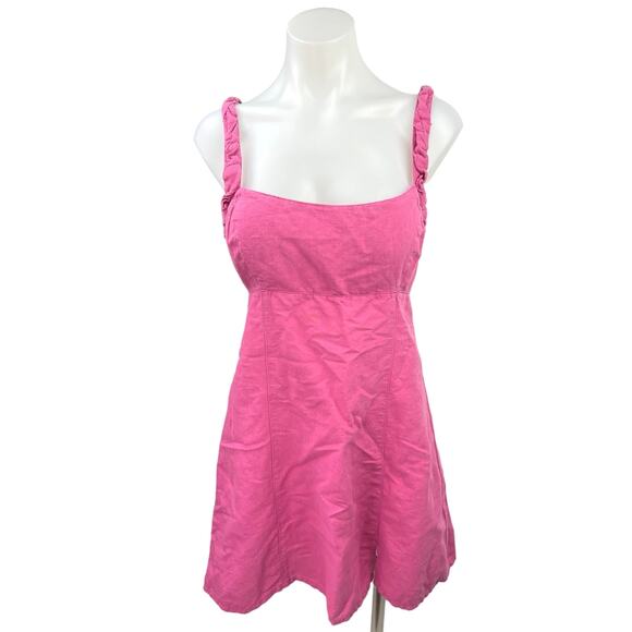 Zara Dresses & Skirts - Zara Pink Square Neck Sleeveless Lace Up A-Line Flare Cami Tank Mini Dress Sz M